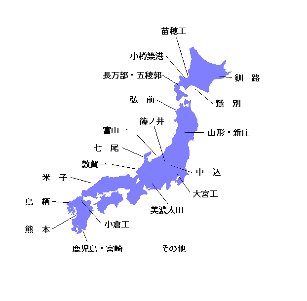 各配置区へのリンク用日本地図